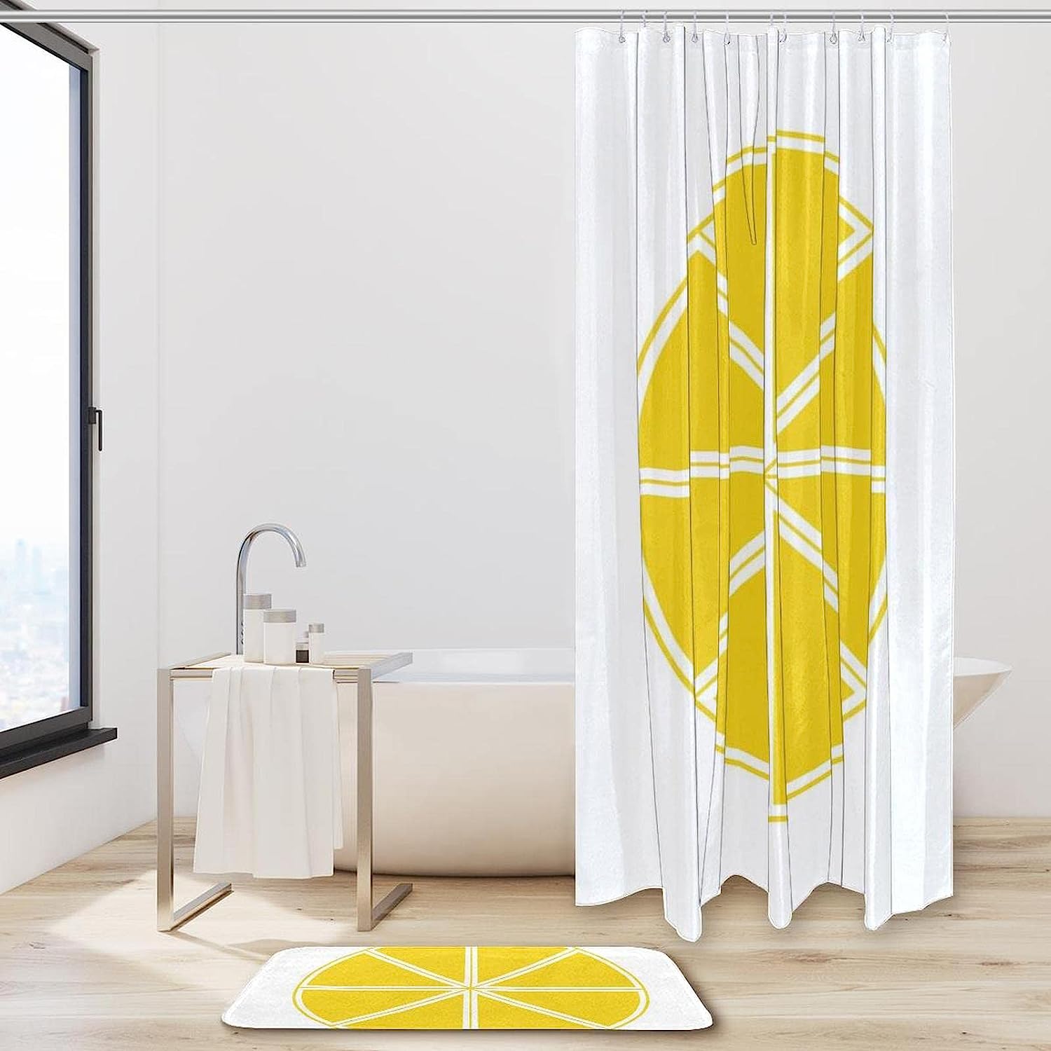 Waterproof Lemon Pattern Shower Curtain - Fresh Bathroom Curtain Decor