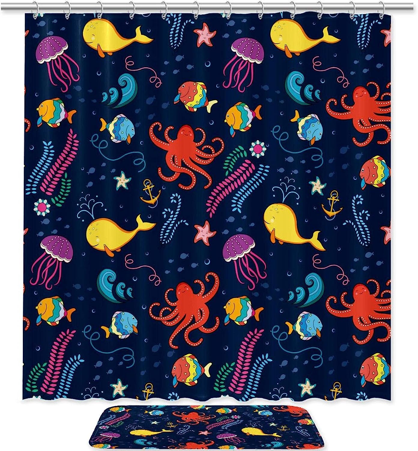 Waterproof Lighthouse Pirate Ship Shower Curtain - Ocean Theme Bathroom Curtain for Multi-Size Bathrooms