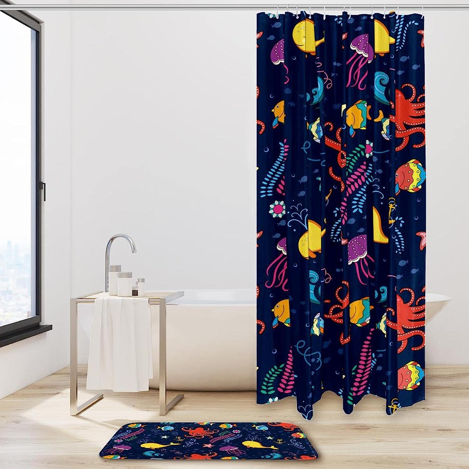 Waterproof Lighthouse Pirate Ship Shower Curtain - Ocean Theme Bathroom Curtain for Multi-Size Bathrooms