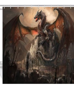 Waterproof Medieval Black Dragon Fabric Shower Curtain for Anime Bath Decor