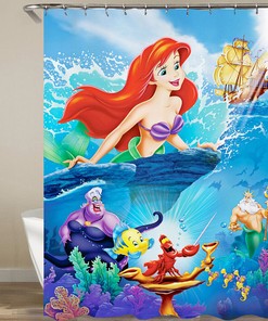 Waterproof Mermaid Print Shower Curtain for Children's Room Decor