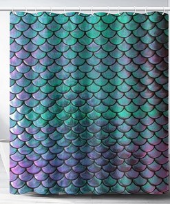 Waterproof Mermaid Shower Curtain with Beautiful Mermaid Theme - Cloth Fabric Bathroom Decoration Set Hook