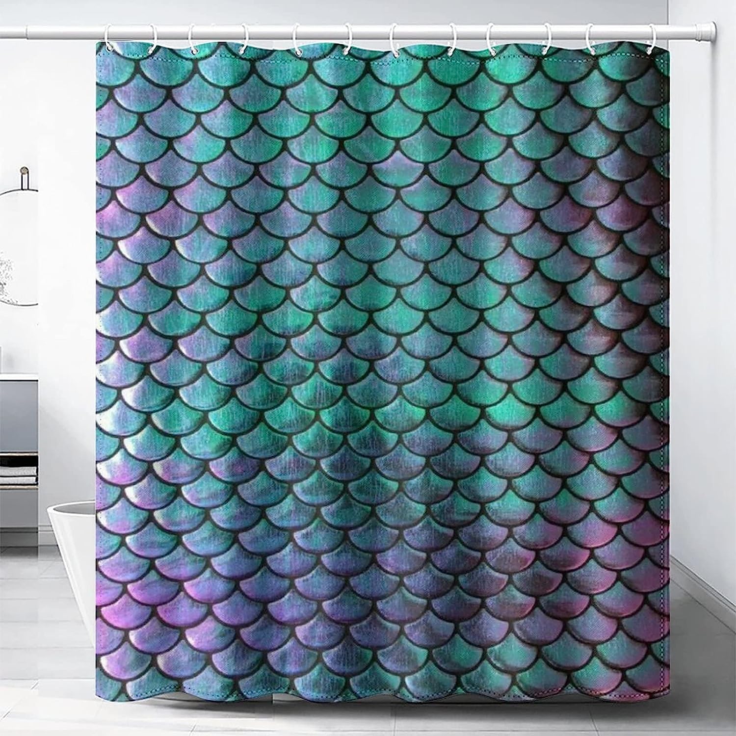 Waterproof Mermaid Shower Curtain with Beautiful Mermaid Theme - Cloth Fabric Bathroom Decoration Set Hook