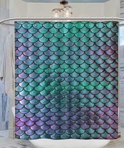 Waterproof Mermaid Shower Curtain with Beautiful Mermaid Theme - Cloth Fabric Bathroom Decoration Set Hook