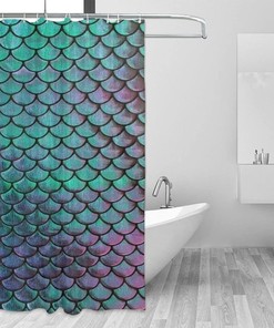 Waterproof Mermaid Shower Curtain with Beautiful Mermaid Theme - Cloth Fabric Bathroom Decoration Set Hook