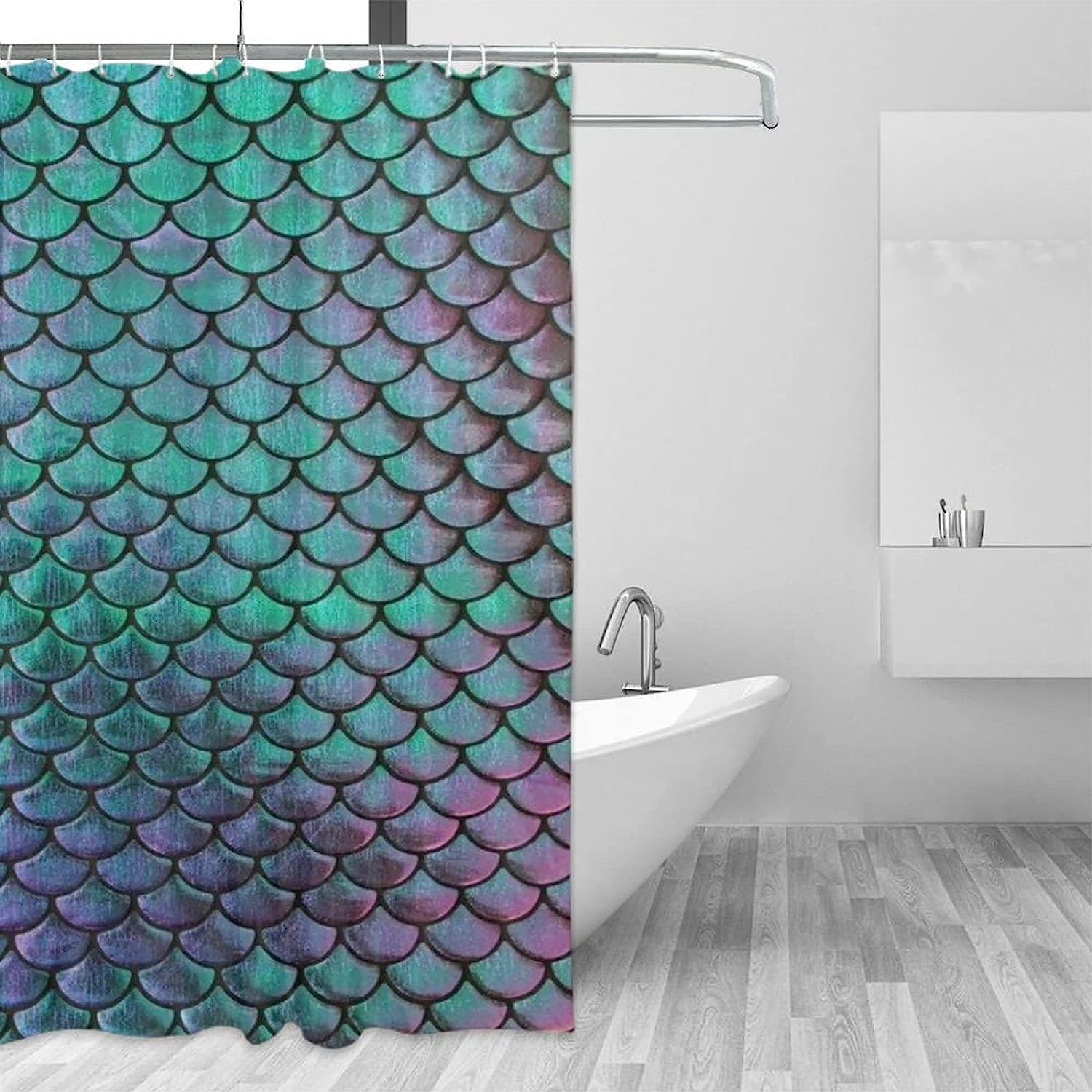 Waterproof Mermaid Shower Curtain with Beautiful Mermaid Theme - Cloth Fabric Bathroom Decoration Set Hook
