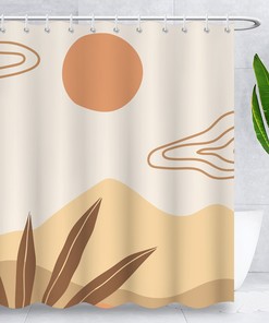 Waterproof Mid Century Abstract Shower Curtain, Boho Bathroom Decor