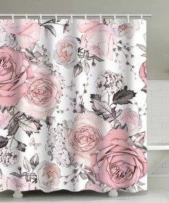 Waterproof Modern Fabric Bathroom Shower Curtain with Red and White Rose Flowers