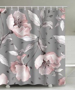 Waterproof Modern Fabric Bathroom Shower Curtain with Red and White Rose Flowers