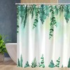 Waterproof Modern Fabric Green And White Plant Leaves Shower Curtain For Bathrooms 