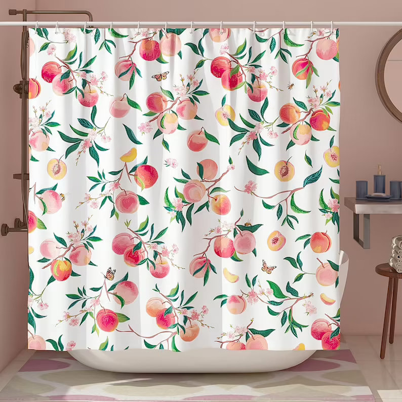 Waterproof Modern Fabric Peach Shower Curtain for Ideal Bathroom