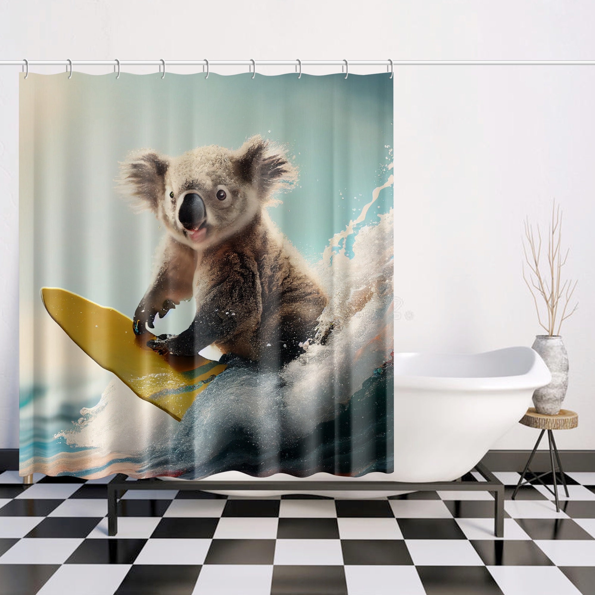 Waterproof Modern Shower Curtain with Oso Koala Design