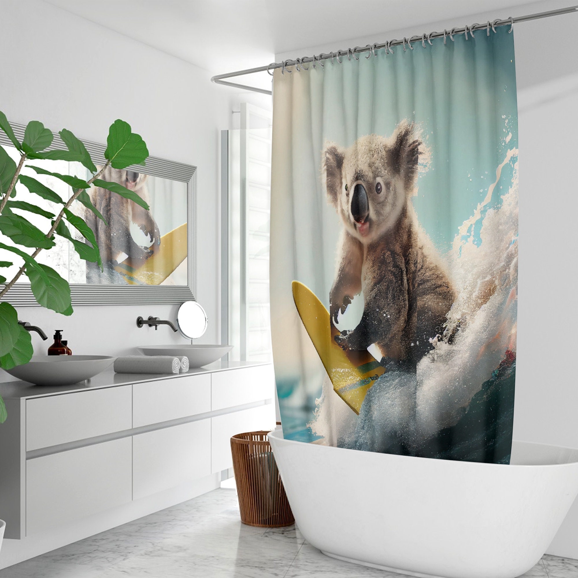 Waterproof Modern Shower Curtain with Oso Koala Design