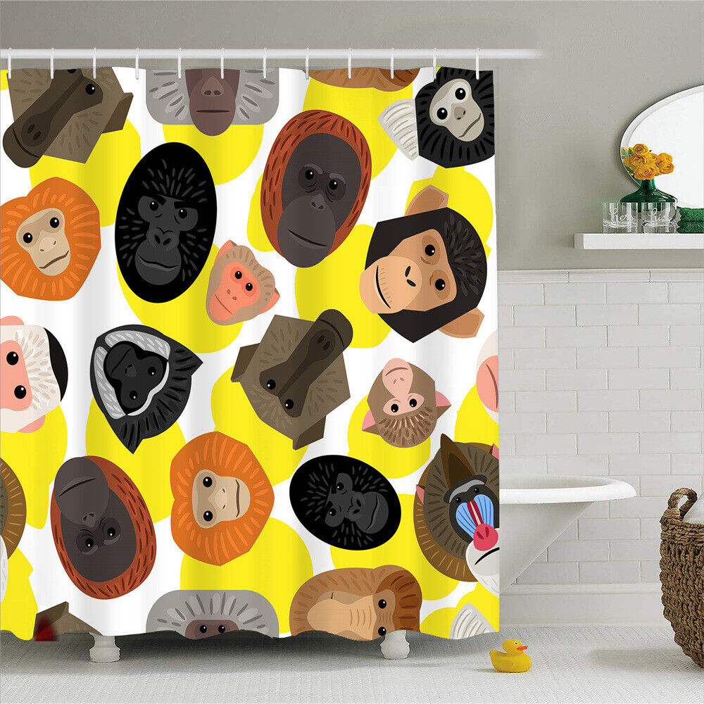 Waterproof Monkey's Mask Shower Curtain Set