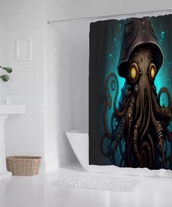 Waterproof Monster Shower Curtain with Nautical Bathroom Decor - Durable Fabric for Bathroom Showers and Bathtubs