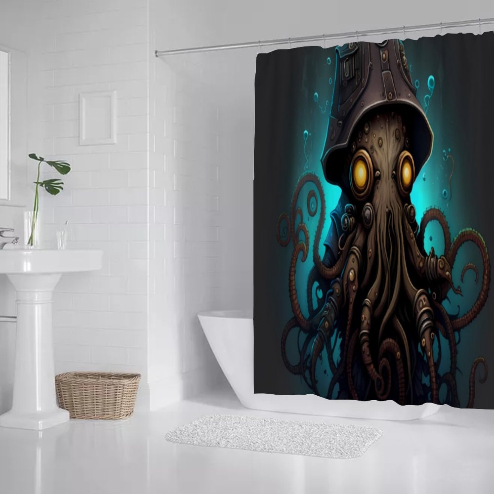 Waterproof Monster Shower Curtain with Nautical Bathroom Decor - Durable Fabric for Bathroom Showers and Bathtubs