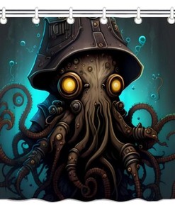 Waterproof Monster Shower Curtain with Nautical Bathroom Decor - Durable Fabric for Bathroom Showers and Bathtubs