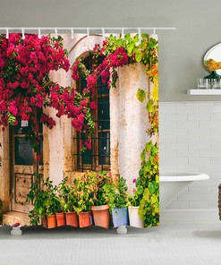 Waterproof Multi Size Shower Curtain Hook With Garden Flowers Design