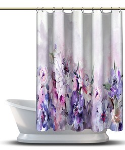 Waterproof Multi-Dimensional Watercolor Peony Flowers Shower Curtain With Floral Print
