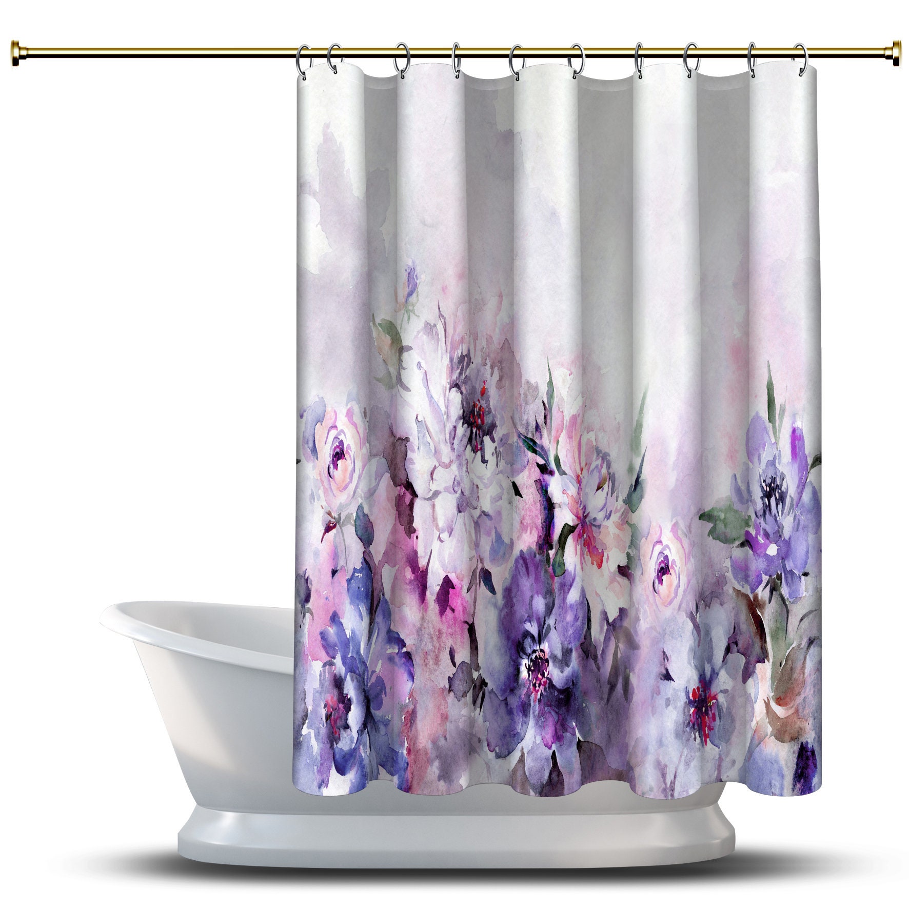Waterproof Multi-Dimensional Watercolor Peony Flowers Shower Curtain With Floral Print