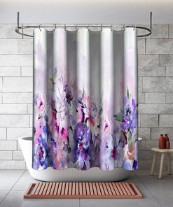 Waterproof Multi-Dimensional Watercolor Peony Flowers Shower Curtain With Floral Print