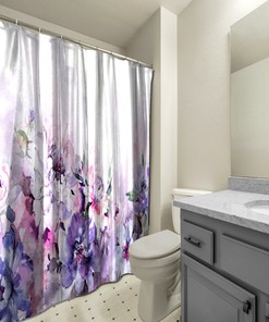 Waterproof Multi-Dimensional Watercolor Peony Flowers Shower Curtain With Floral Print