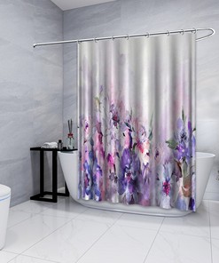 Waterproof Multi-Dimensional Watercolor Peony Flowers Shower Curtain With Floral Print