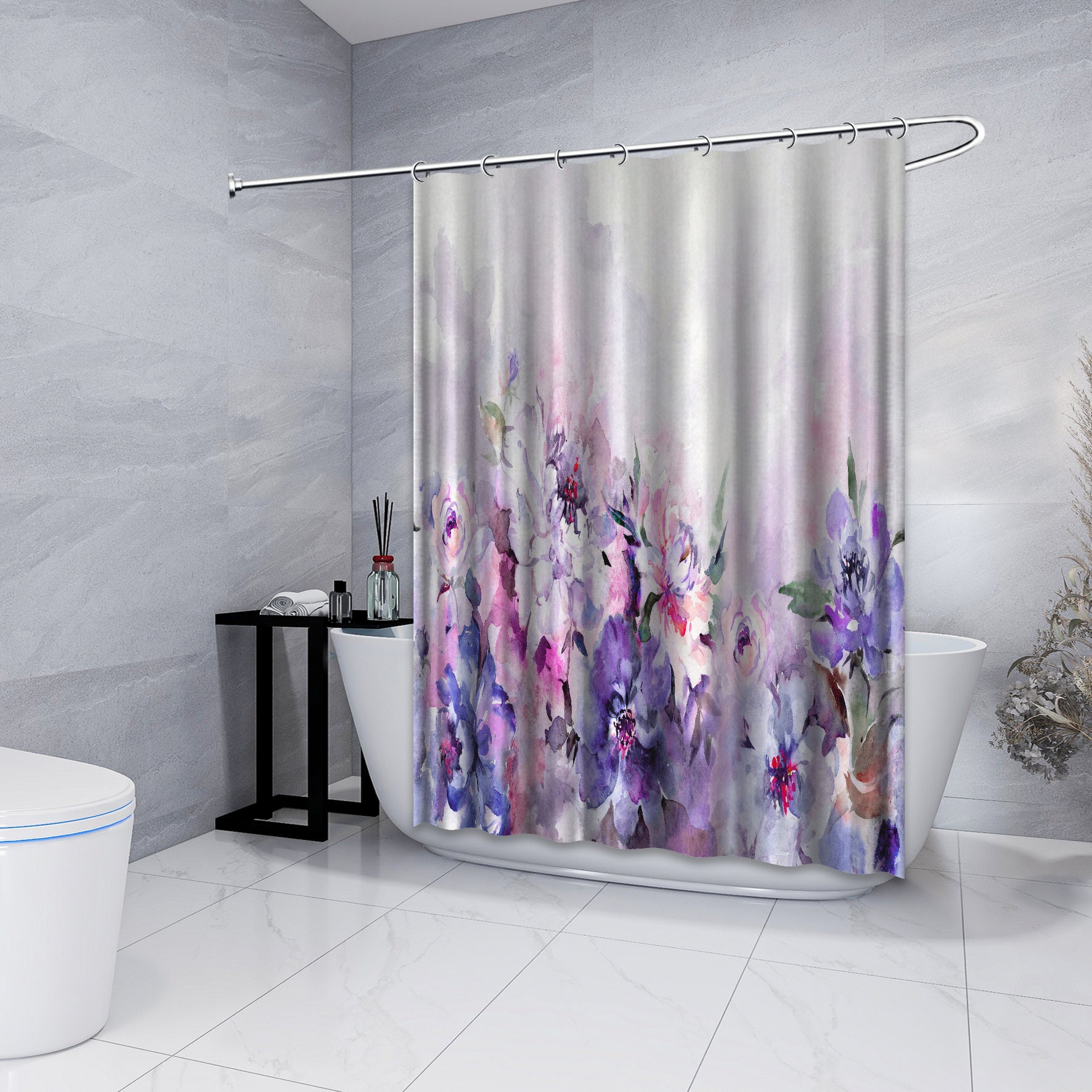 Waterproof Multi-Dimensional Watercolor Peony Flowers Shower Curtain With Floral Print