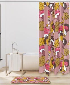 Waterproof Mushroom and Maple Leaf Shower Curtain, Natural Theme and Elegant Design