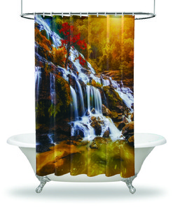 Waterproof Nature-Themed Shower Curtain With Waterfall And Jungle Prints