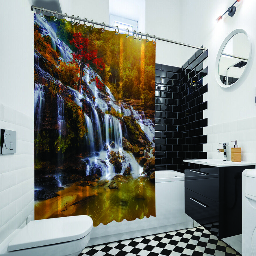 Waterproof Nature-Themed Shower Curtain With Waterfall And Jungle Prints - Image 4