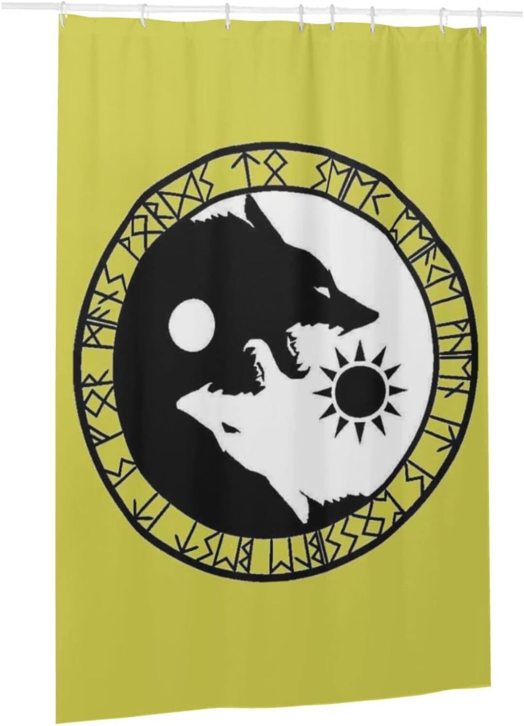 Waterproof Norse Mythology Runes Shower Curtain Home Decor Odin Viking Age Wolf