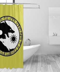 Waterproof Norse Mythology Runes Shower Curtain Home Decor Odin Viking Age Wolf