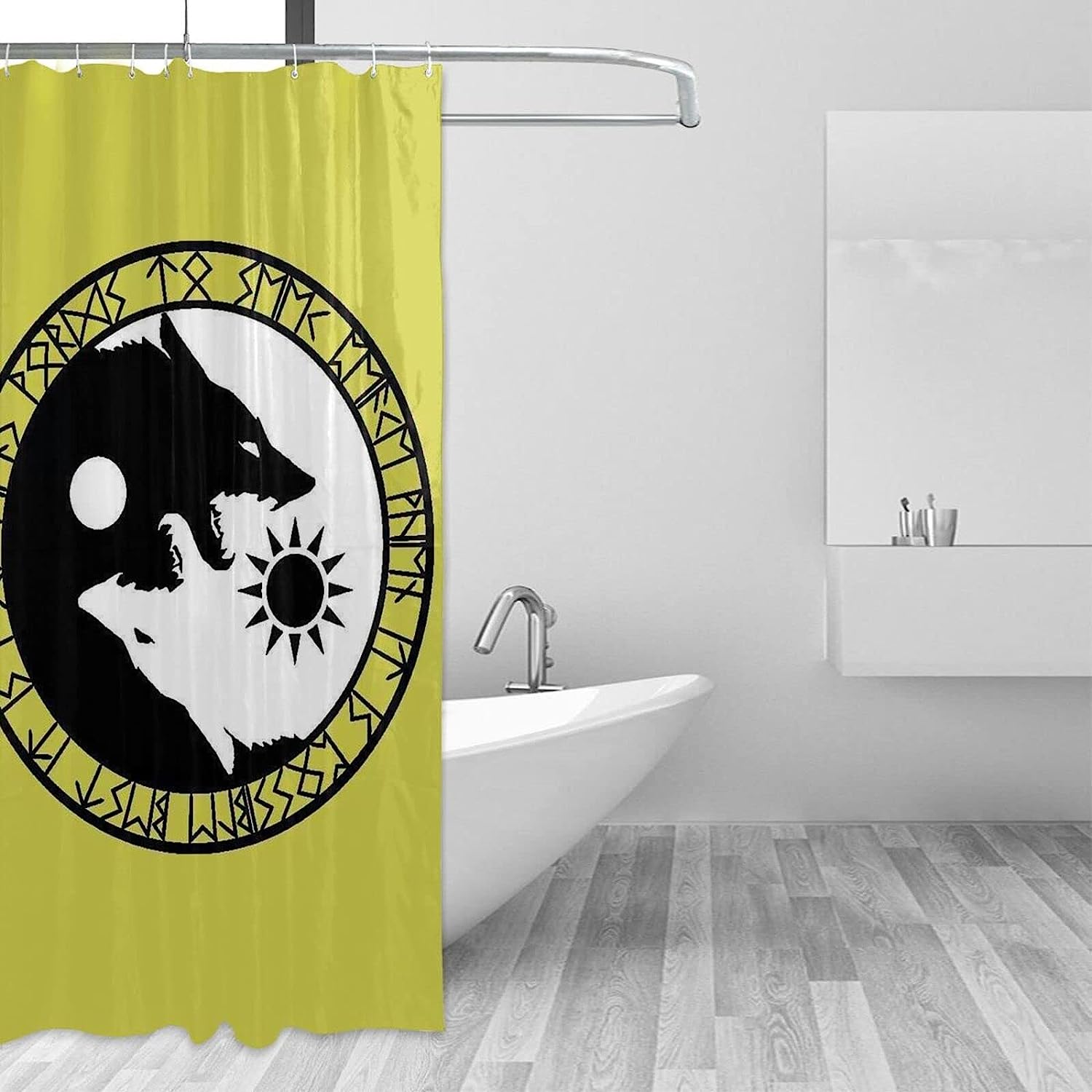 Waterproof Norse Mythology Runes Shower Curtain Home Decor Odin Viking Age Wolf