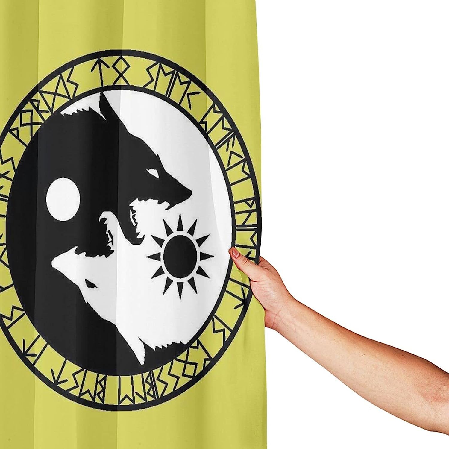 Waterproof Norse Mythology Runes Shower Curtain Home Decor Odin Viking Age Wolf