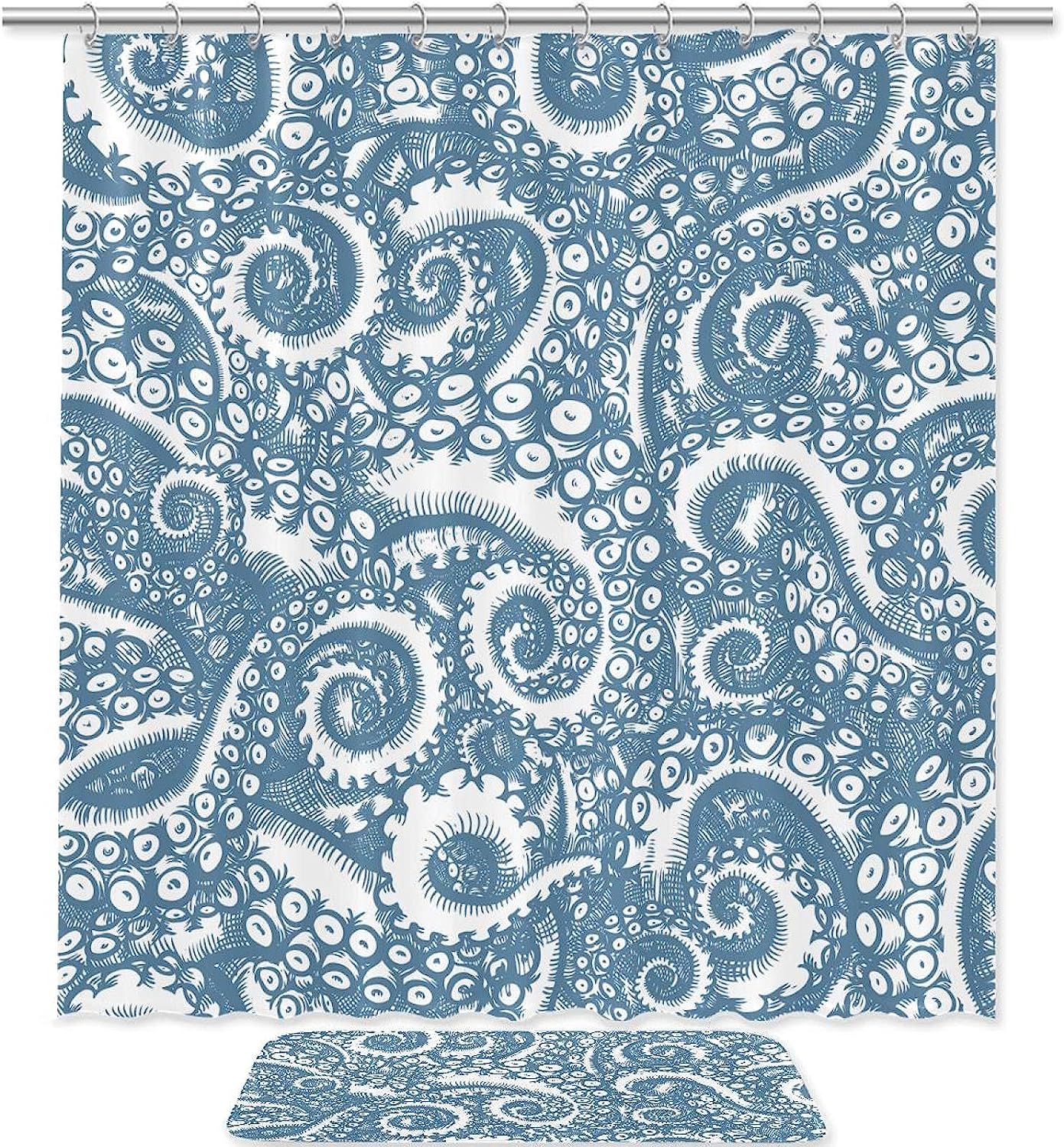 Waterproof Octopus Tentacles Shower Curtain Nautical Fabric Bathroom Decor