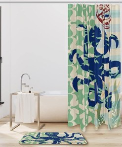 Waterproof Octopus with Leaves Bathroom Shower Curtain for Nature Theme Bathroom Decor