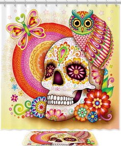 Waterproof Owl Skull Shower Curtain for Gothic Bathroom Decor
