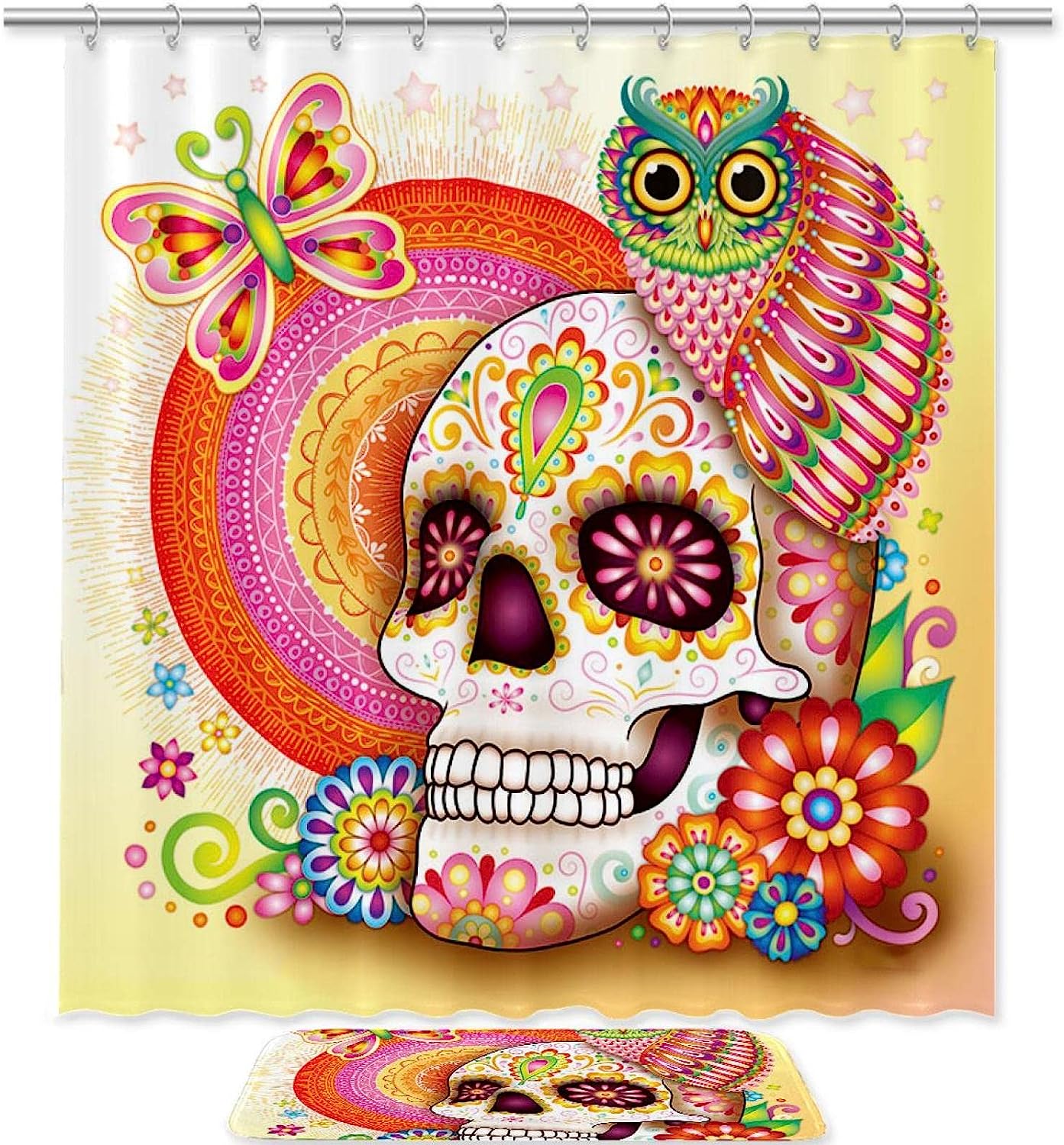 Waterproof Owl Skull Shower Curtain for Gothic Bathroom Decor