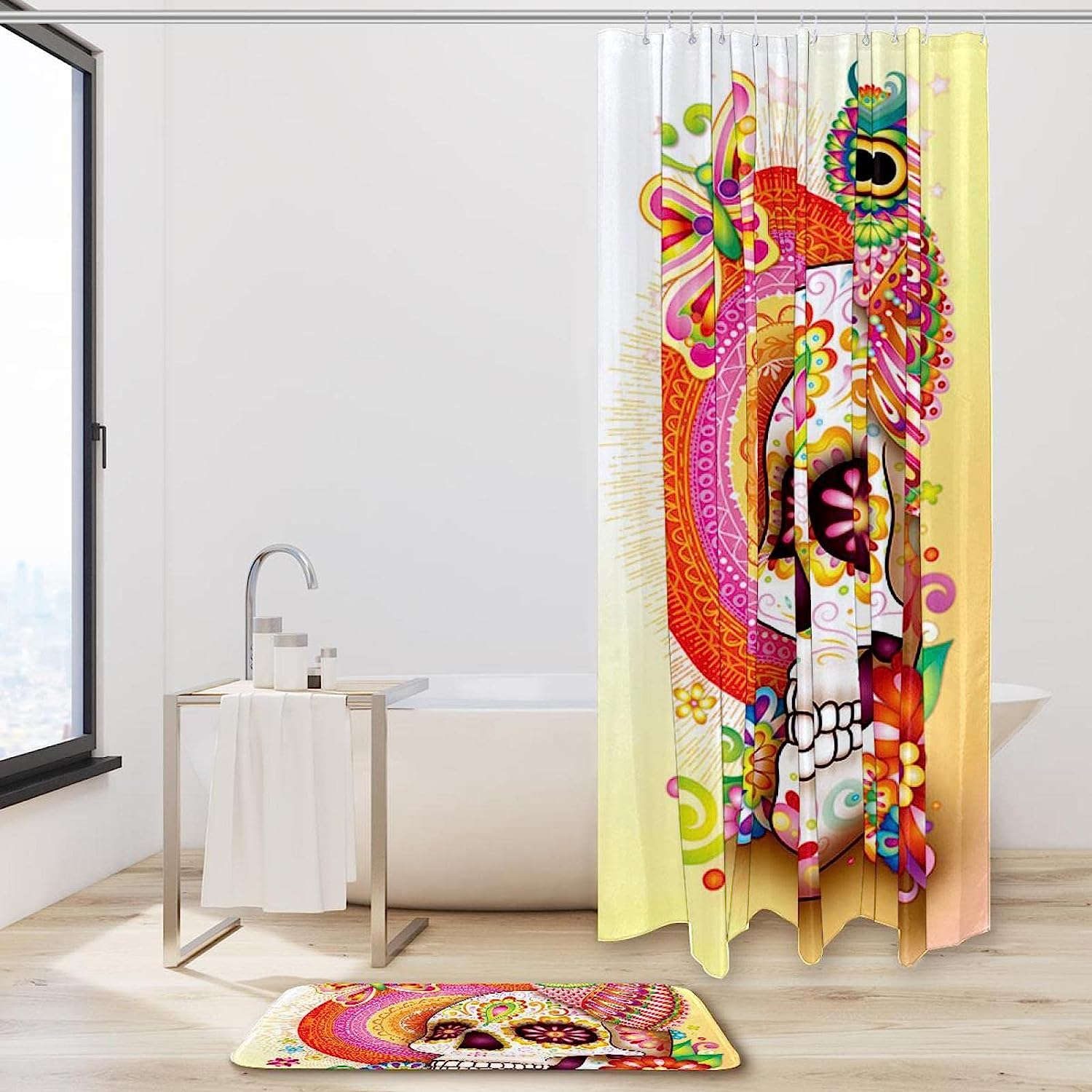 Waterproof Owl Skull Shower Curtain for Gothic Bathroom Decor