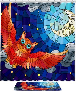 Waterproof Owl Stained Glass Shower Curtain for Bathroom Decor
