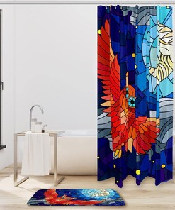 Waterproof Owl Stained Glass Shower Curtain for Bathroom Decor