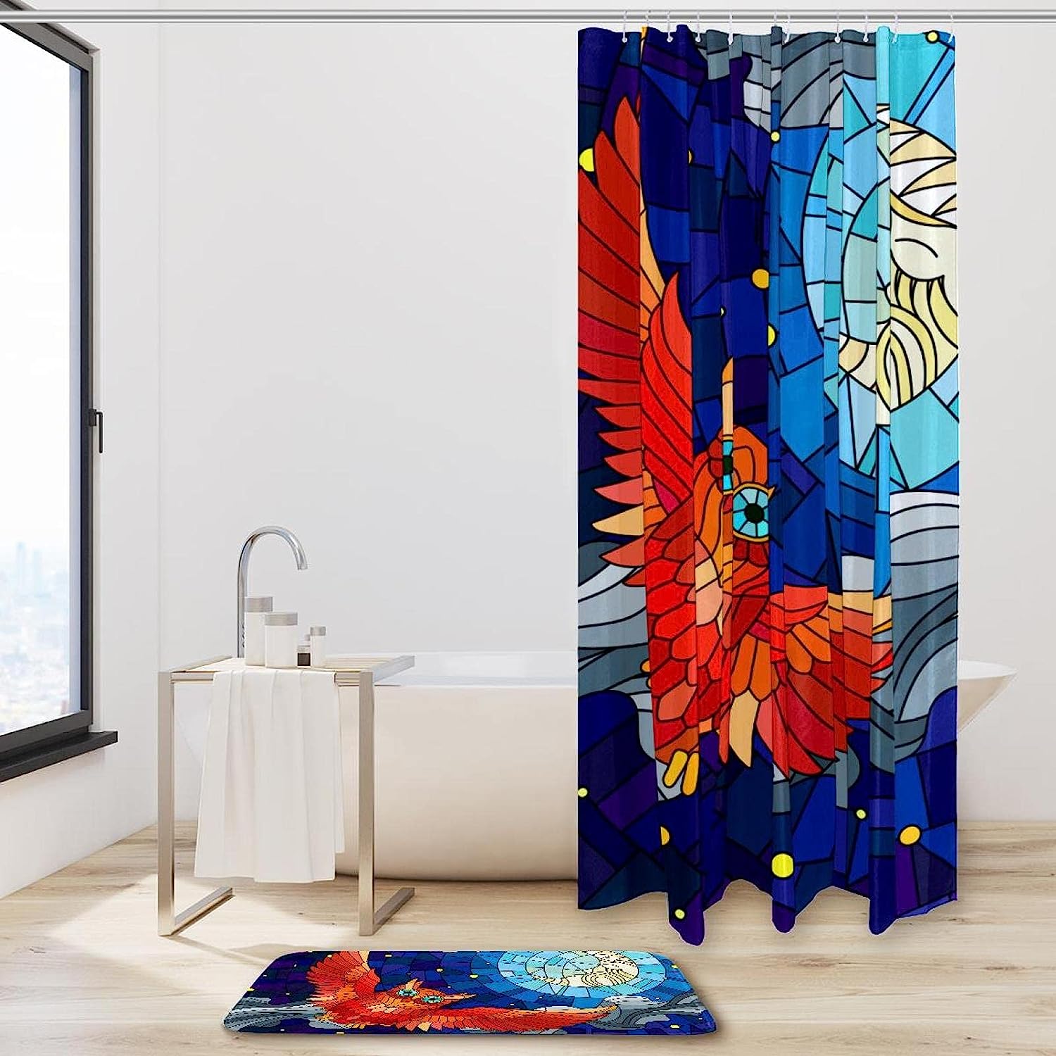 Waterproof Owl Stained Glass Shower Curtain for Bathroom Decor