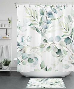Waterproof Palm Leaf Shower Curtain For Tropical Bathroom Decor