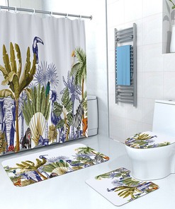 Waterproof Palm Tree Tropical Animals Shower Curtain for Bathroom Decor