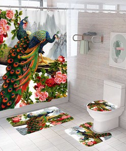 Waterproof Peacock Floral Shower Curtain for Bathroom