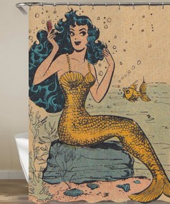 Waterproof Pink Mermaid Print Shower Curtain for Bathroom and Children Room Decor