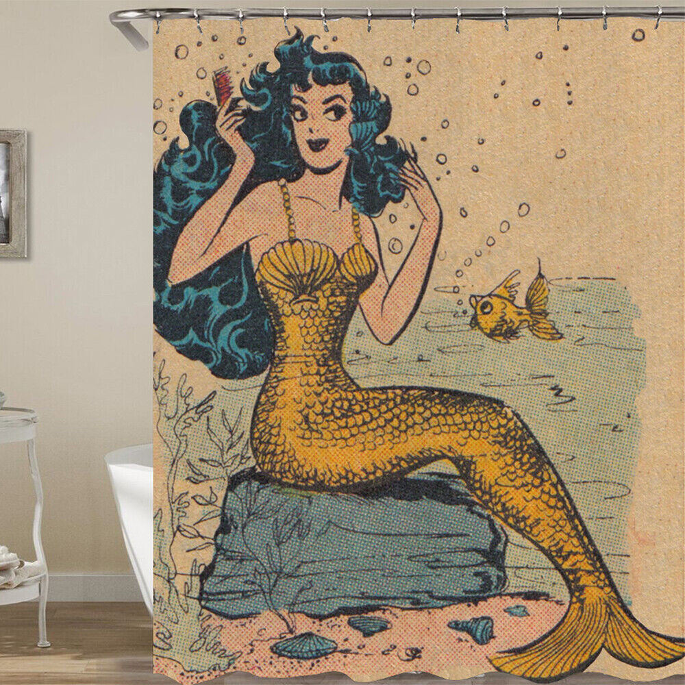 Waterproof Pink Mermaid Print Shower Curtain for Bathroom and Children Room Decor