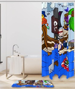 Waterproof Pirate Ship Shower Curtain with Ocean Theme - Cloth Fabric Bathroom Curtain for Home Decor