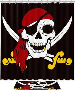 Waterproof Pirate Skull Print Bathroom Shower Curtain